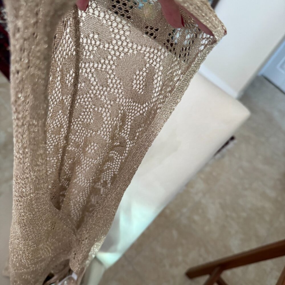 Cache Lightweight Gold Knit Metallic Top NWT $98 - Picture 8 of 12